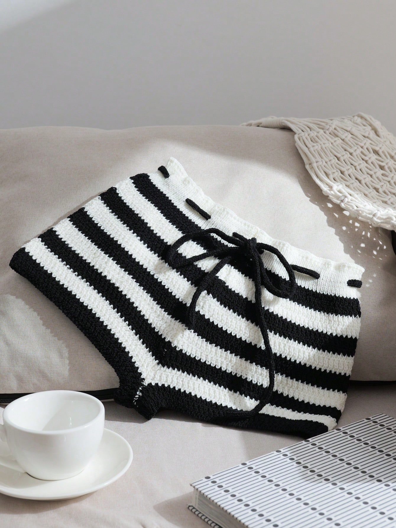 Monochrome Stripe Knit Shorts – Bold, Playful & Comfy