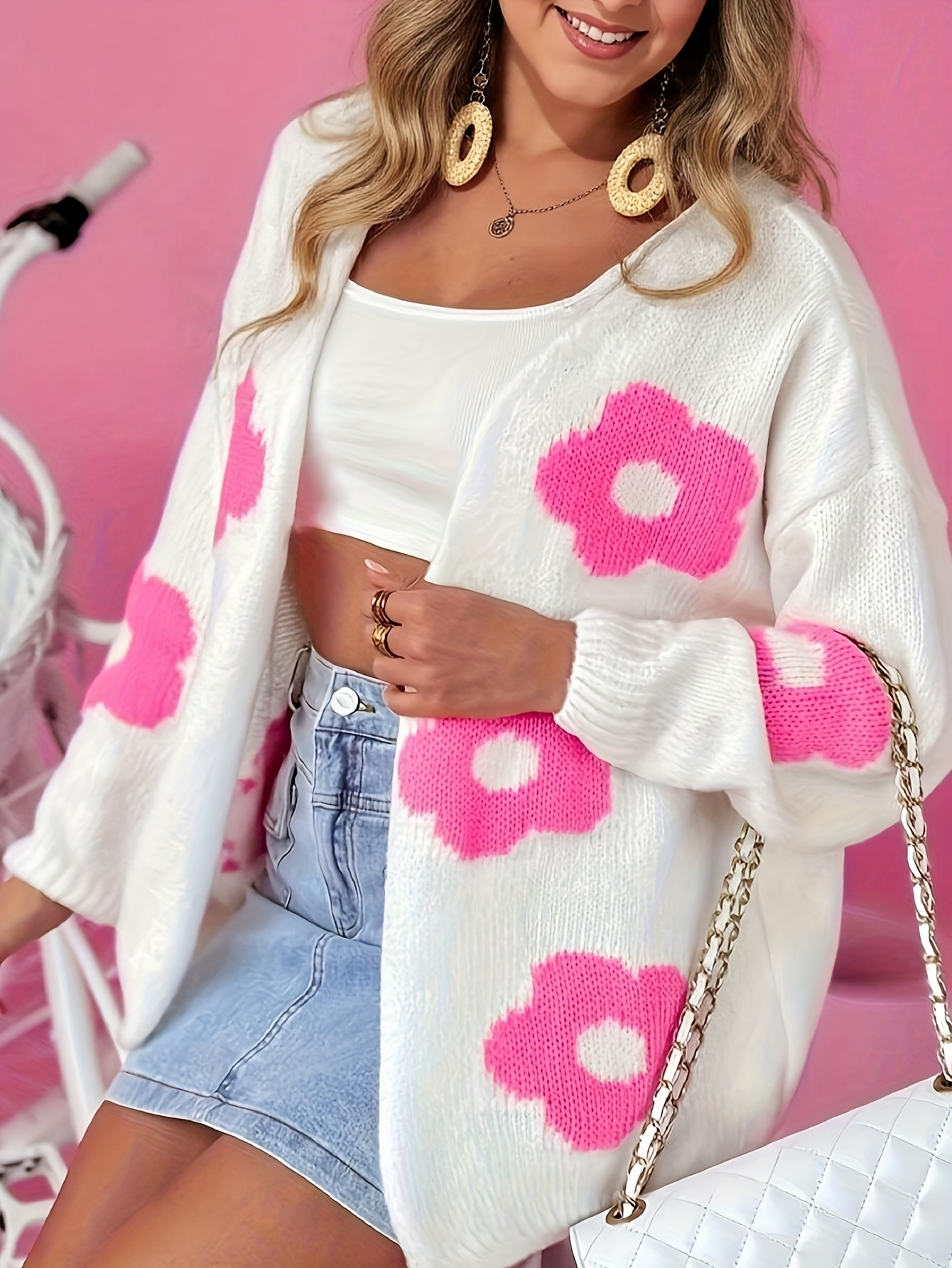 White & Pink Daisy Cardigan – Soft Girl Vibes