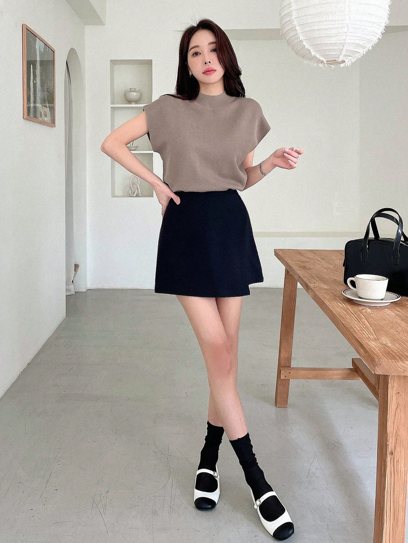 Mocha Mock Neck Knit Tee