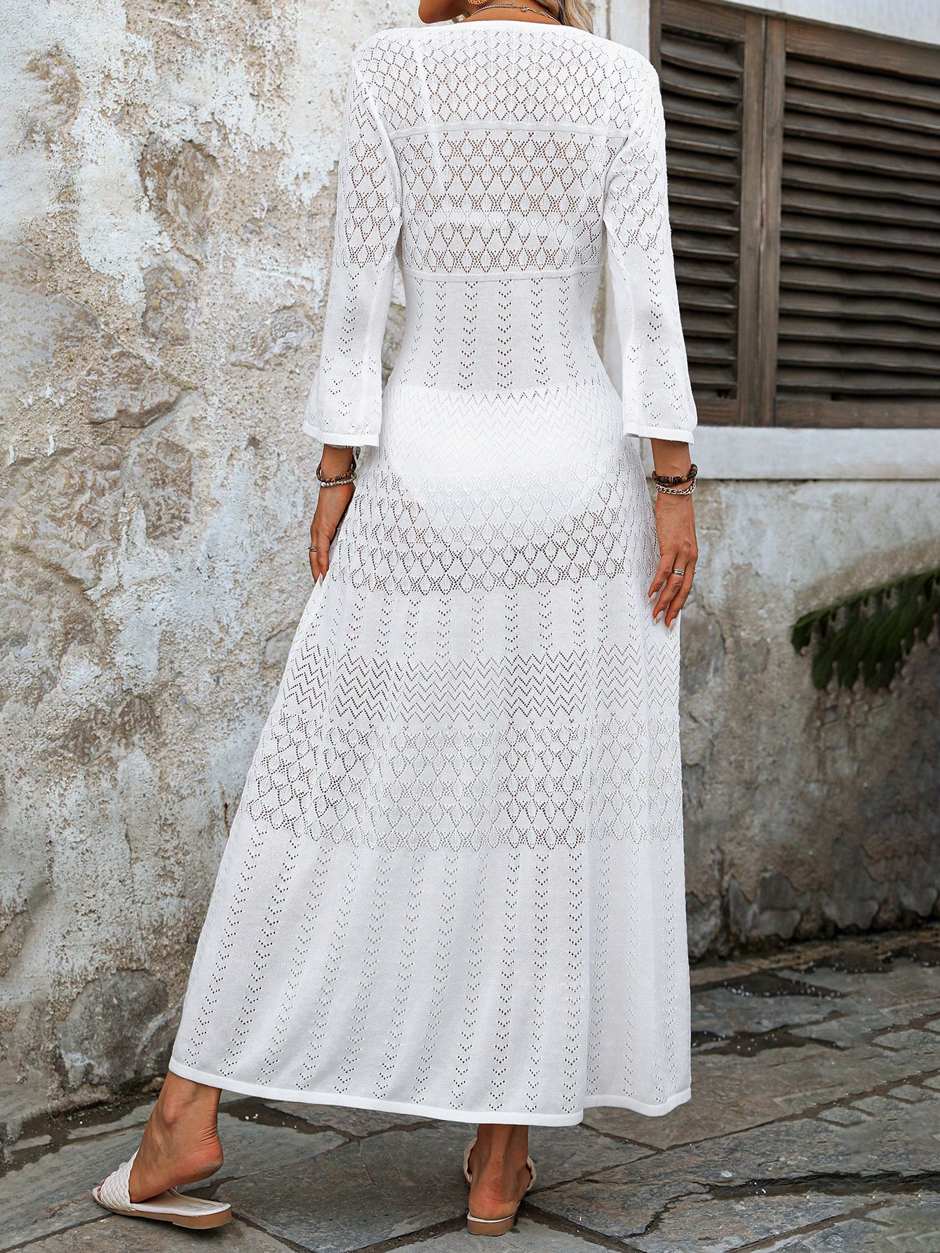 Boho Breeze White Crochet Maxi Dress