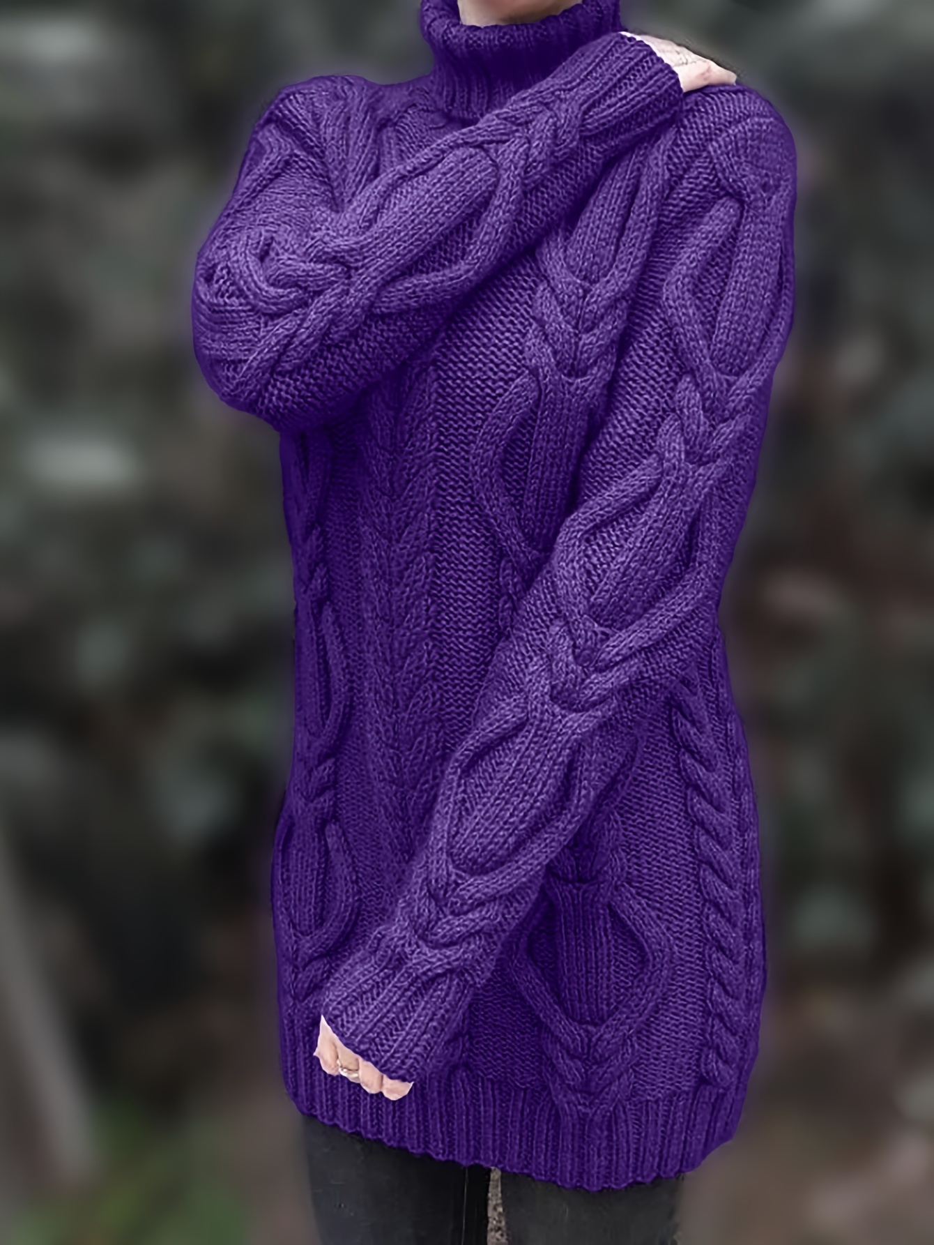 Plum Cozy Cable-Knit Turtleneck Sweater Dress