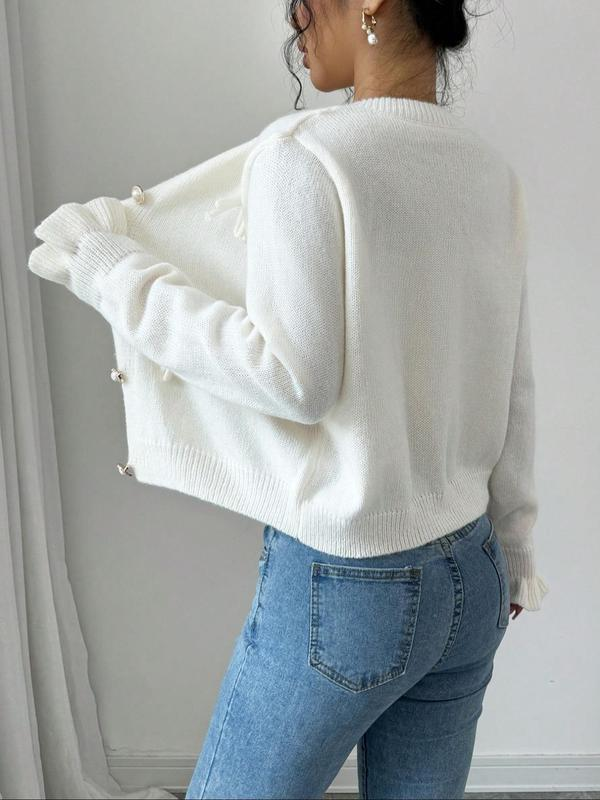 Cream Tie-Detail Knit Cardigan