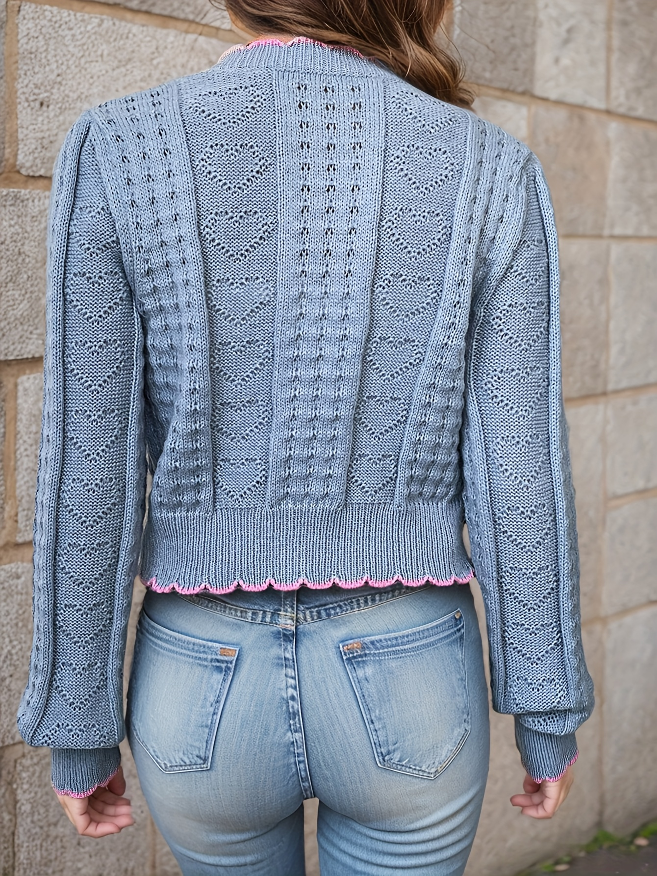 Heart Button Ruffle Knit Cardigan