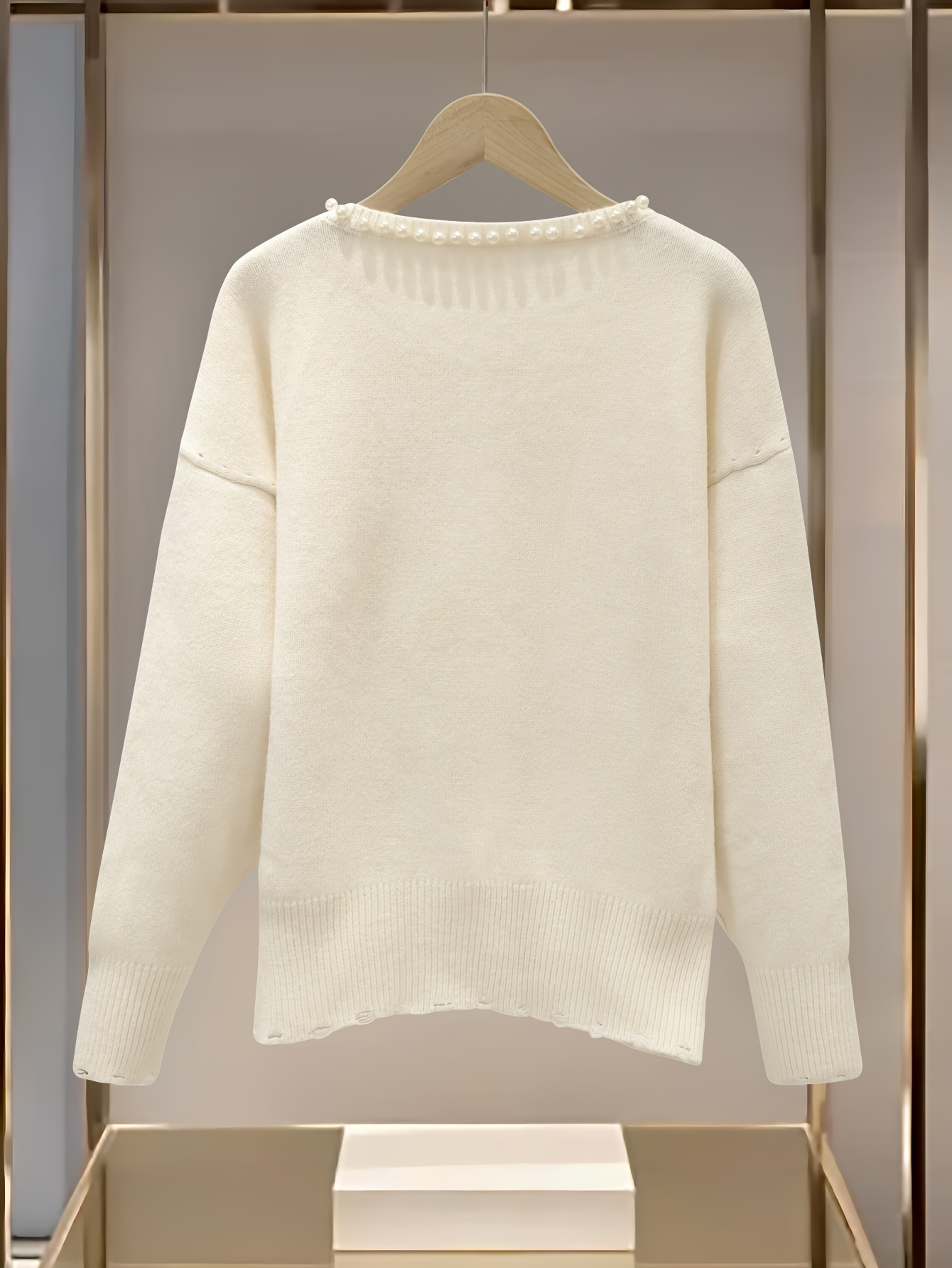 Ivory Pearl Trim Cardigan – Elegant Knit Sweater Jacket