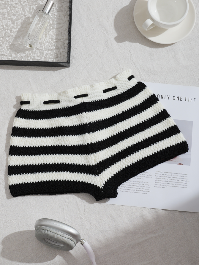 Monochrome Stripe Knit Shorts – Bold, Playful & Comfy