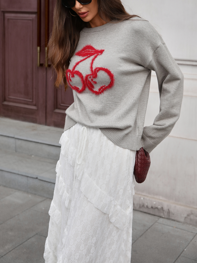 Chic Cherry Knit Sweater – Cozy Meets Cool
