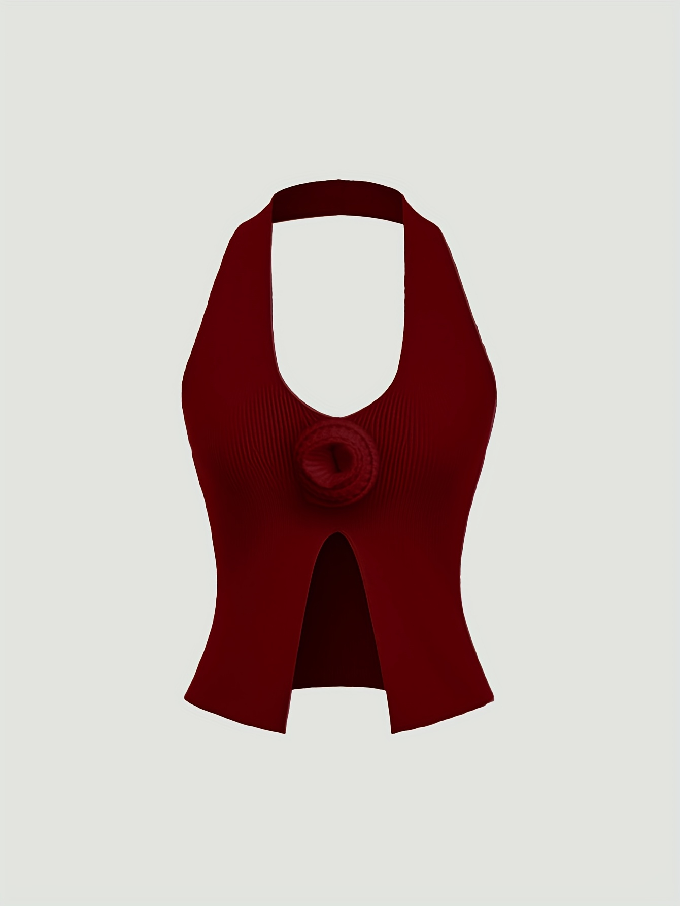 Red Rosette Halter Knit Top