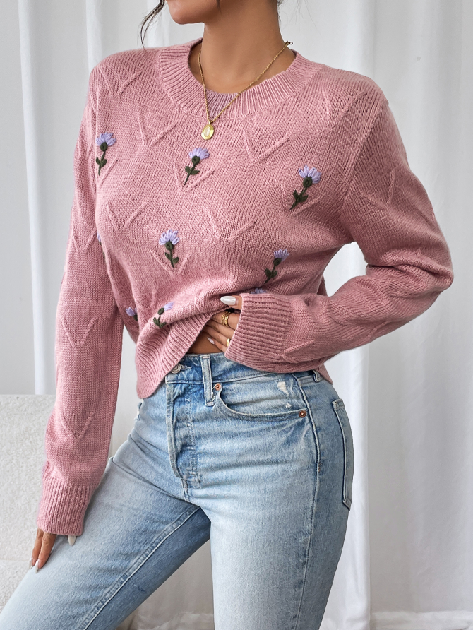 Blush Bloom Knit Sweater – Soft, Sweet & Stylish