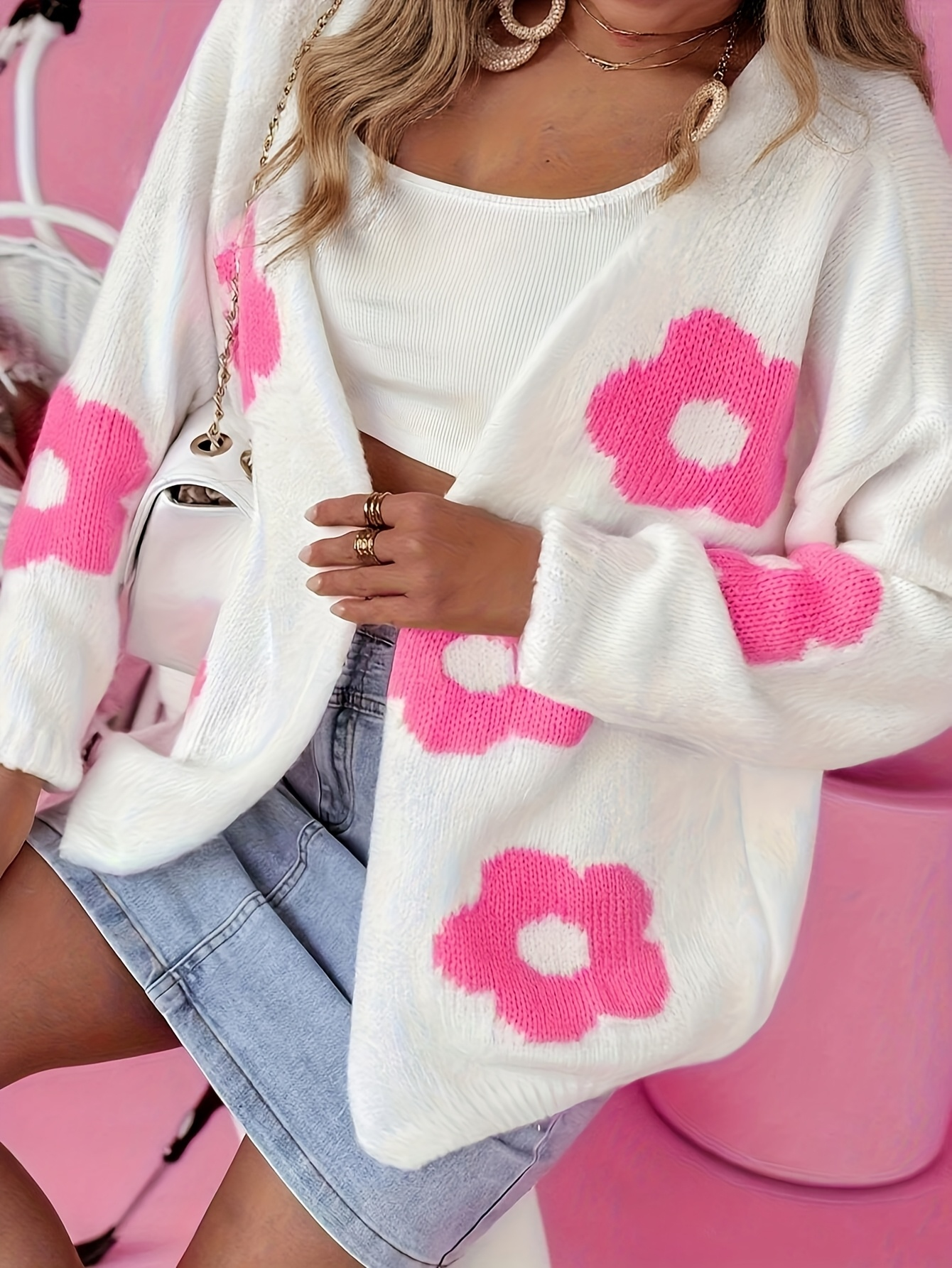 White & Pink Daisy Cardigan – Soft Girl Vibes