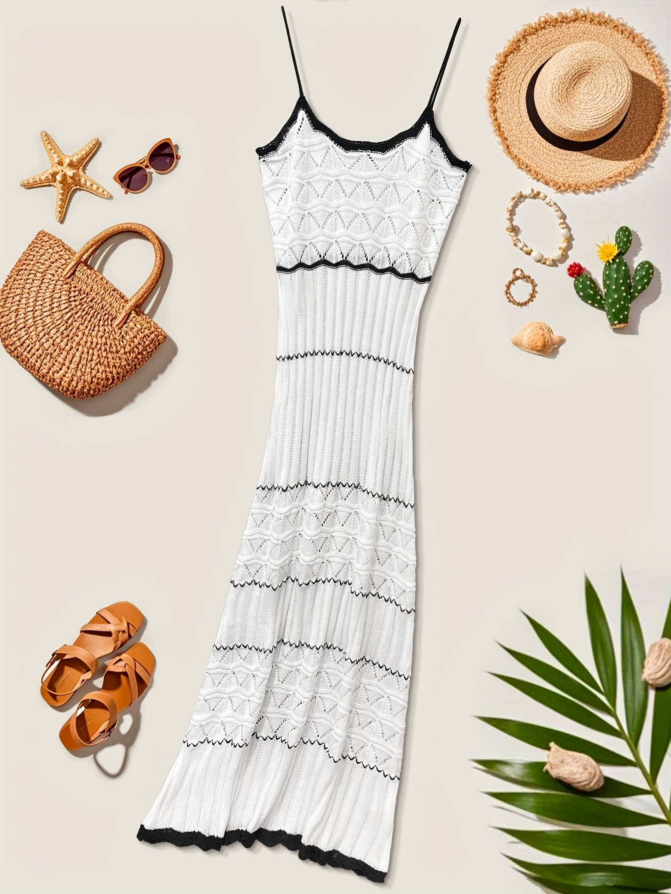 Monaco Waves Knit Maxi Dress – Black & White Elegance