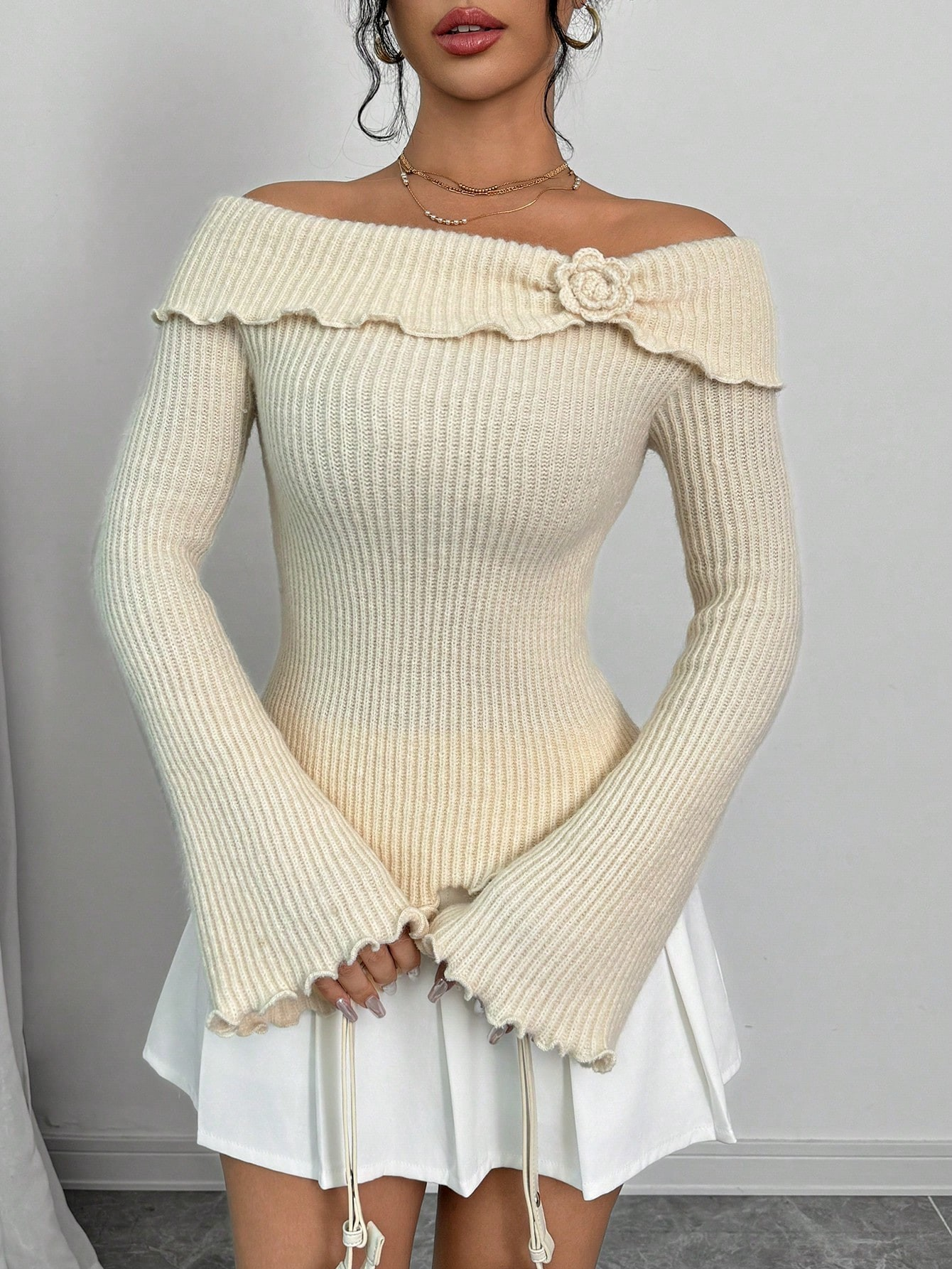 Off-Shoulder Bloom Knit Top