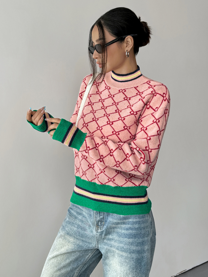 Retro Chain Pop Sweater – Pink & Green Vibes