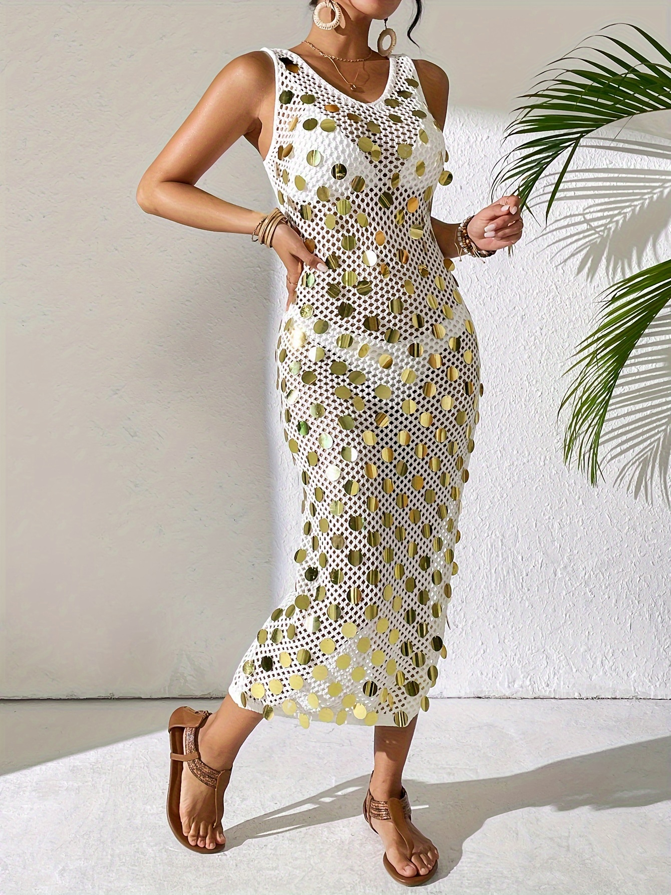 Golden Hour Mesh Sequin Cover-Up Dress