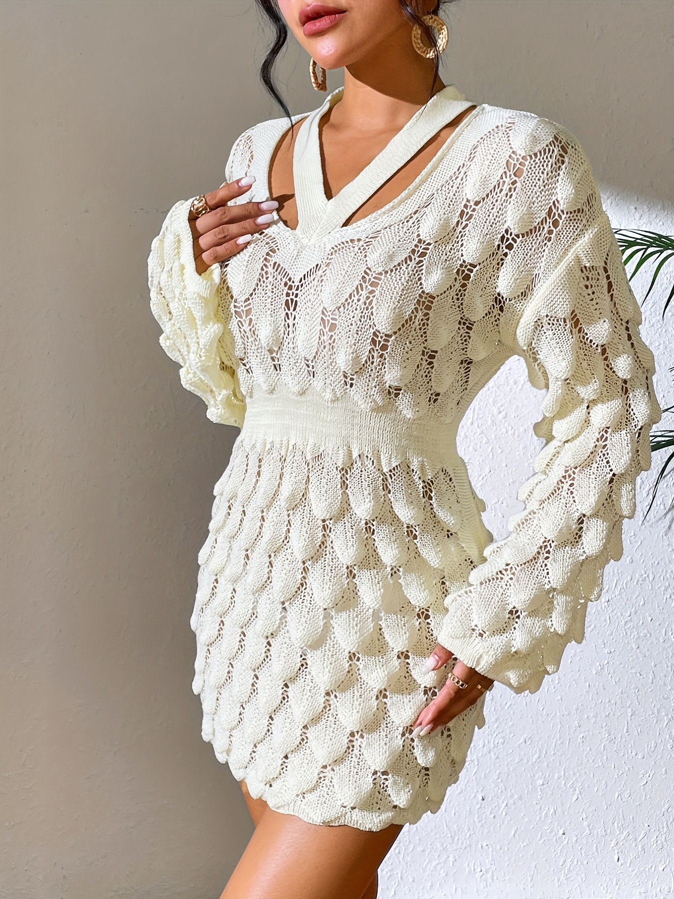 Sun-Kissed Scallop Knit Cover-Up Dress