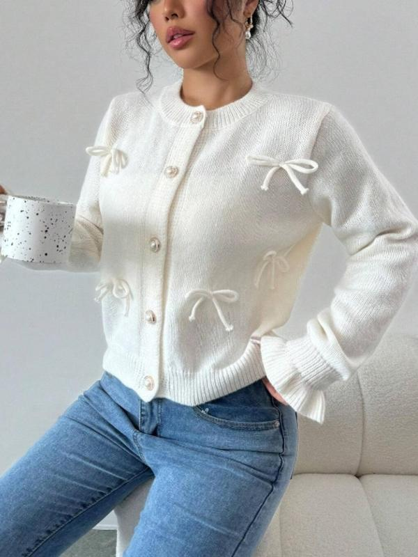 Cream Tie-Detail Knit Cardigan