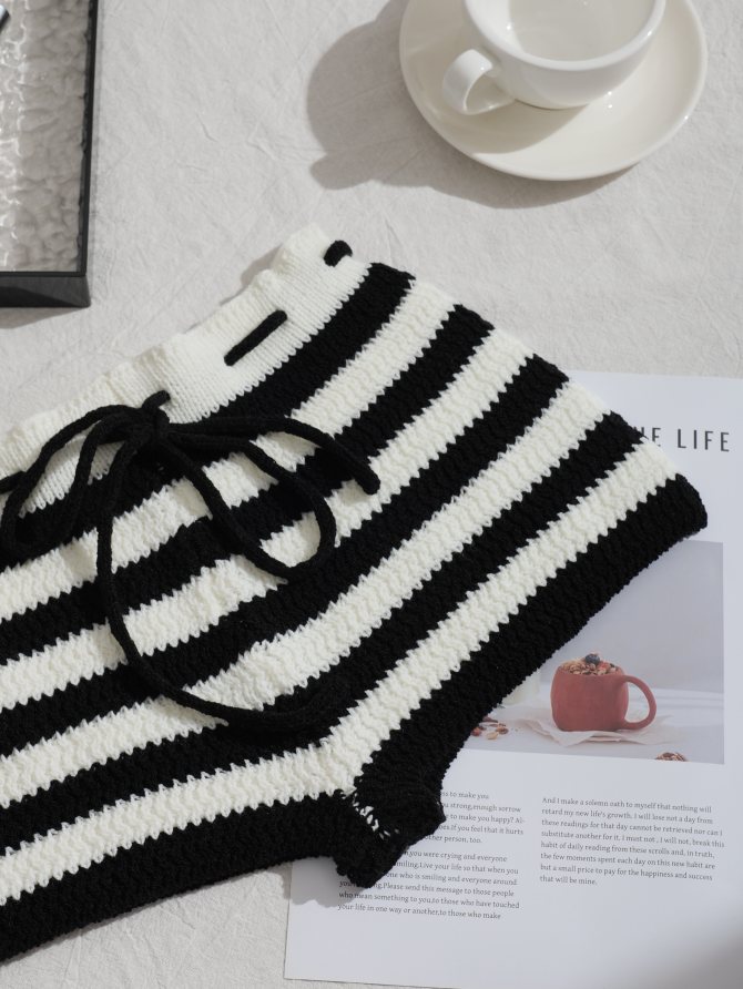 Monochrome Stripe Knit Shorts – Bold, Playful & Comfy