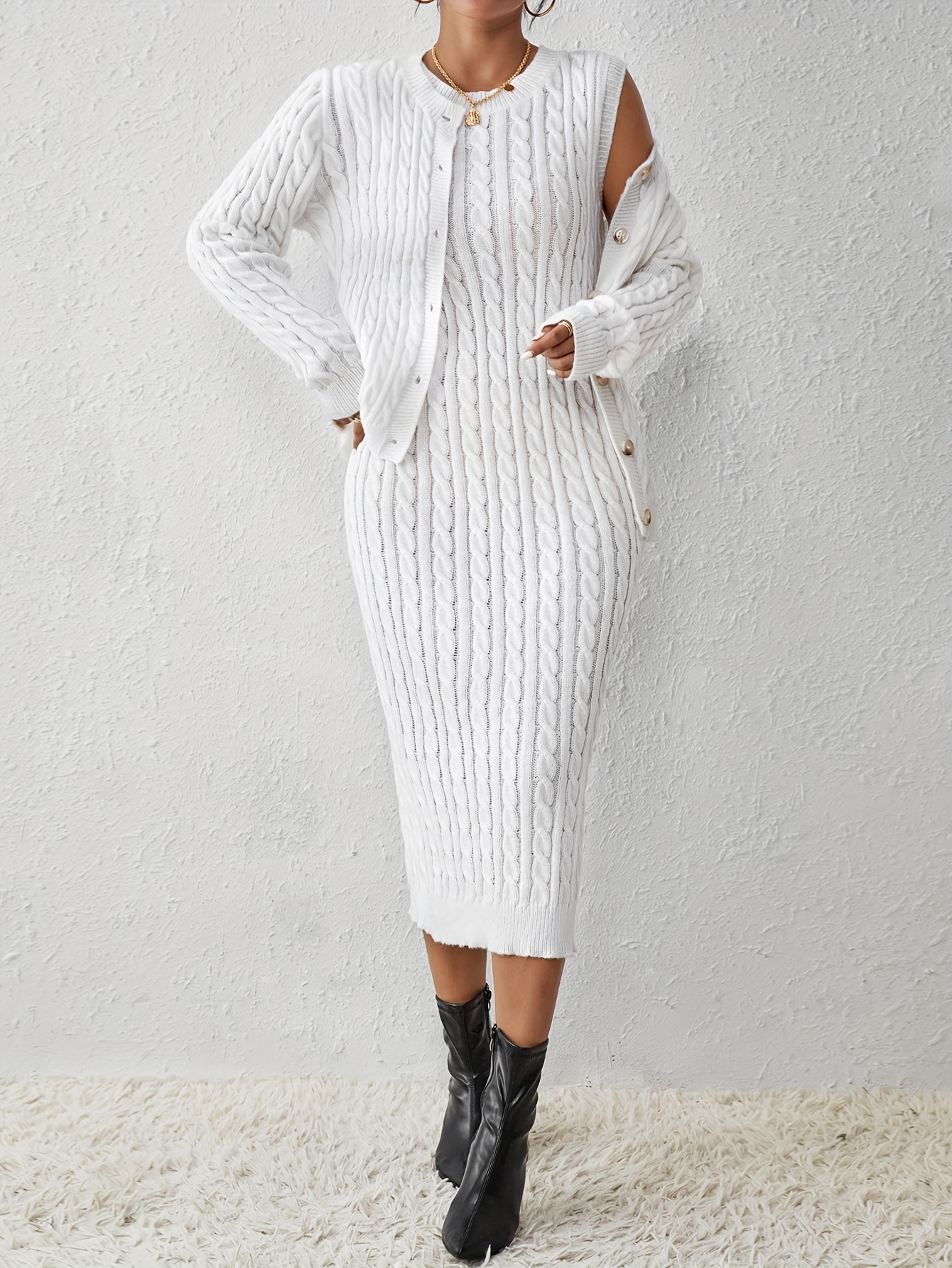 Snow Cable Knit Bodycon Dress