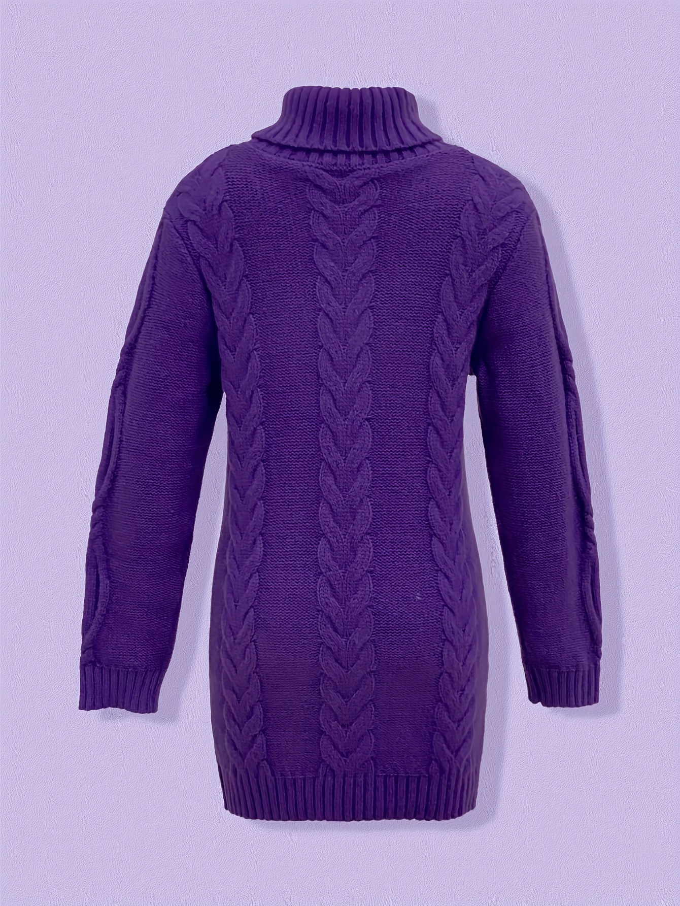 Plum Cozy Cable-Knit Turtleneck Sweater Dress