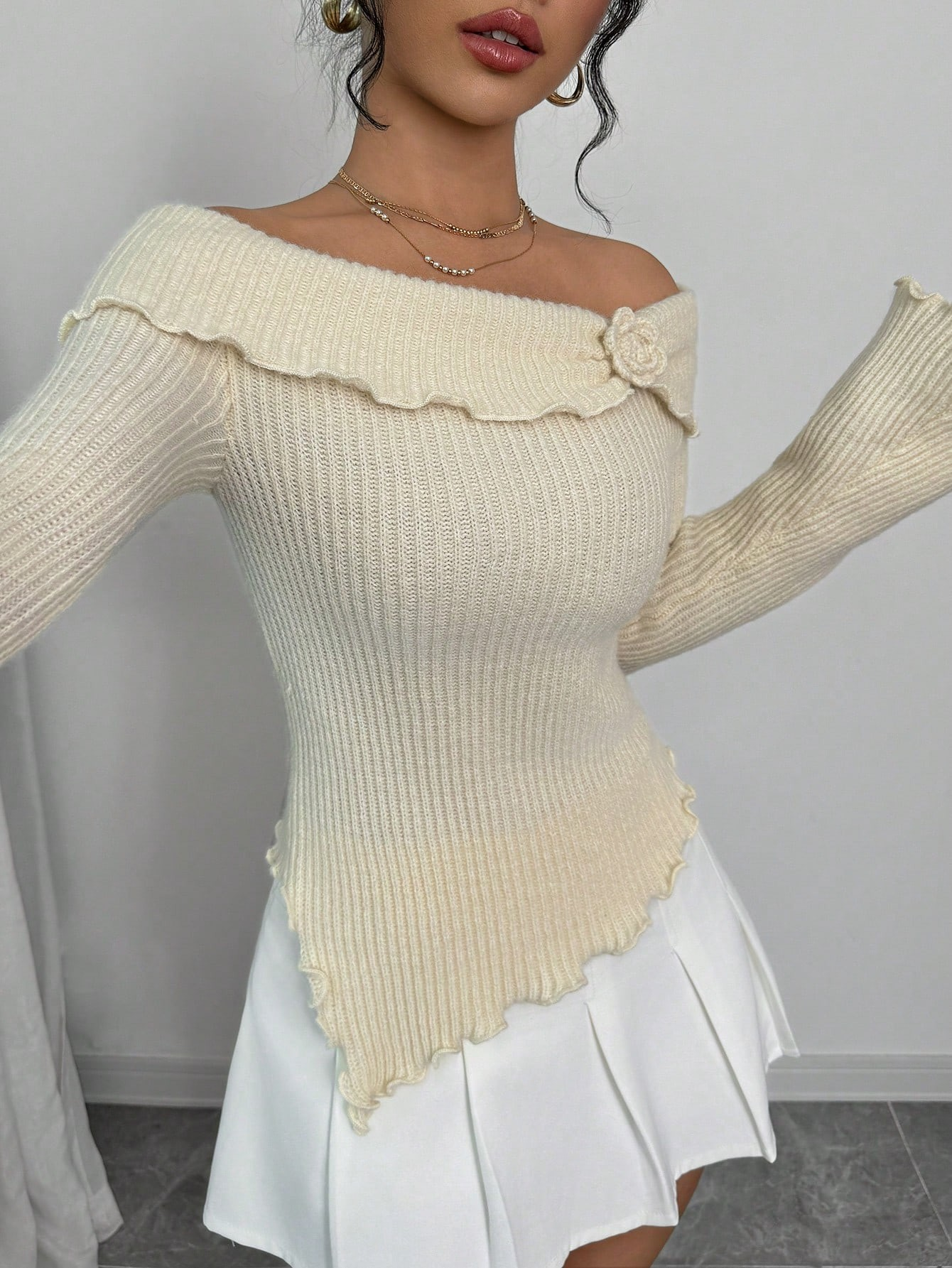 Off-Shoulder Bloom Knit Top