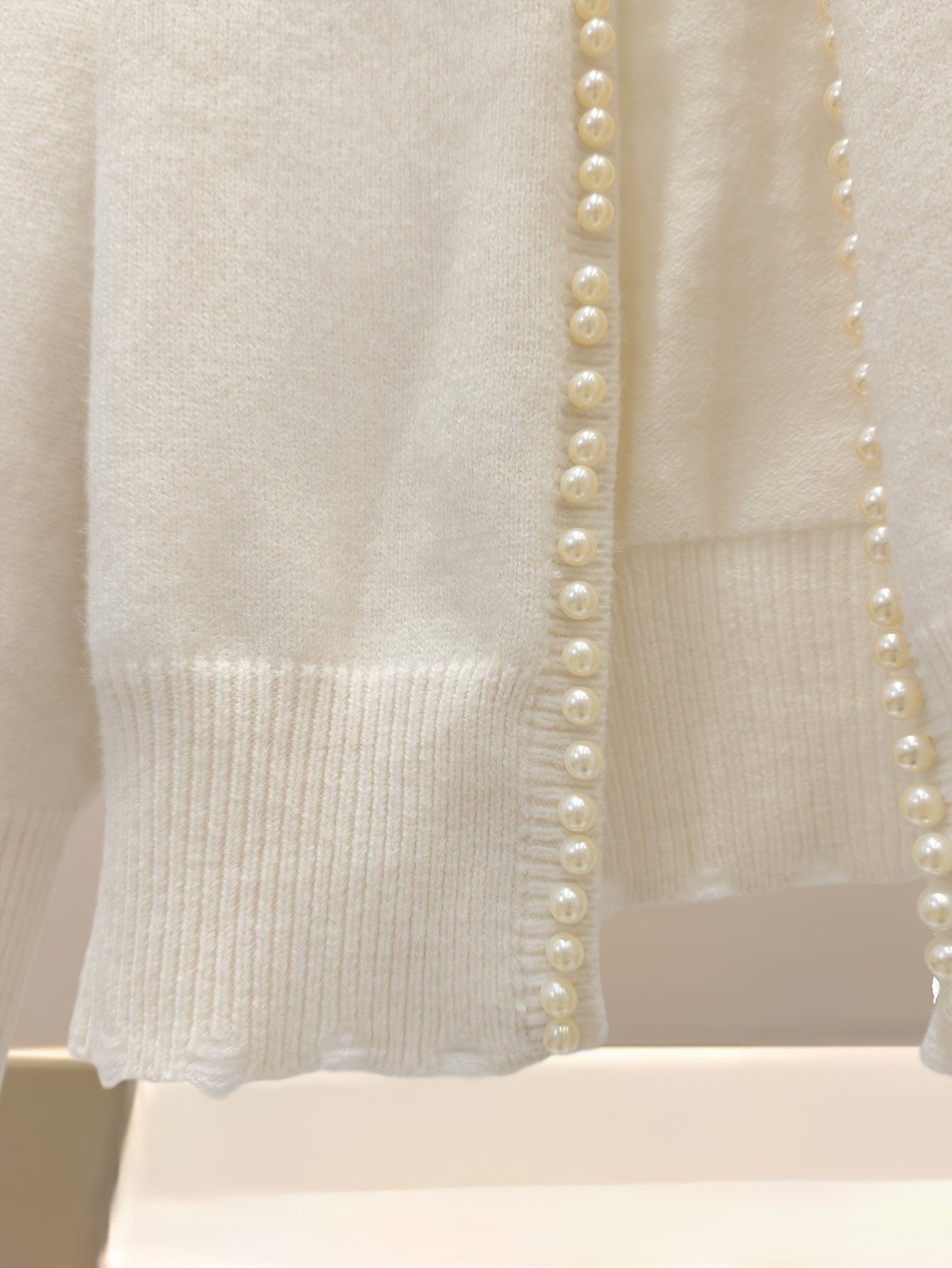 Ivory Pearl Trim Cardigan – Elegant Knit Sweater Jacket