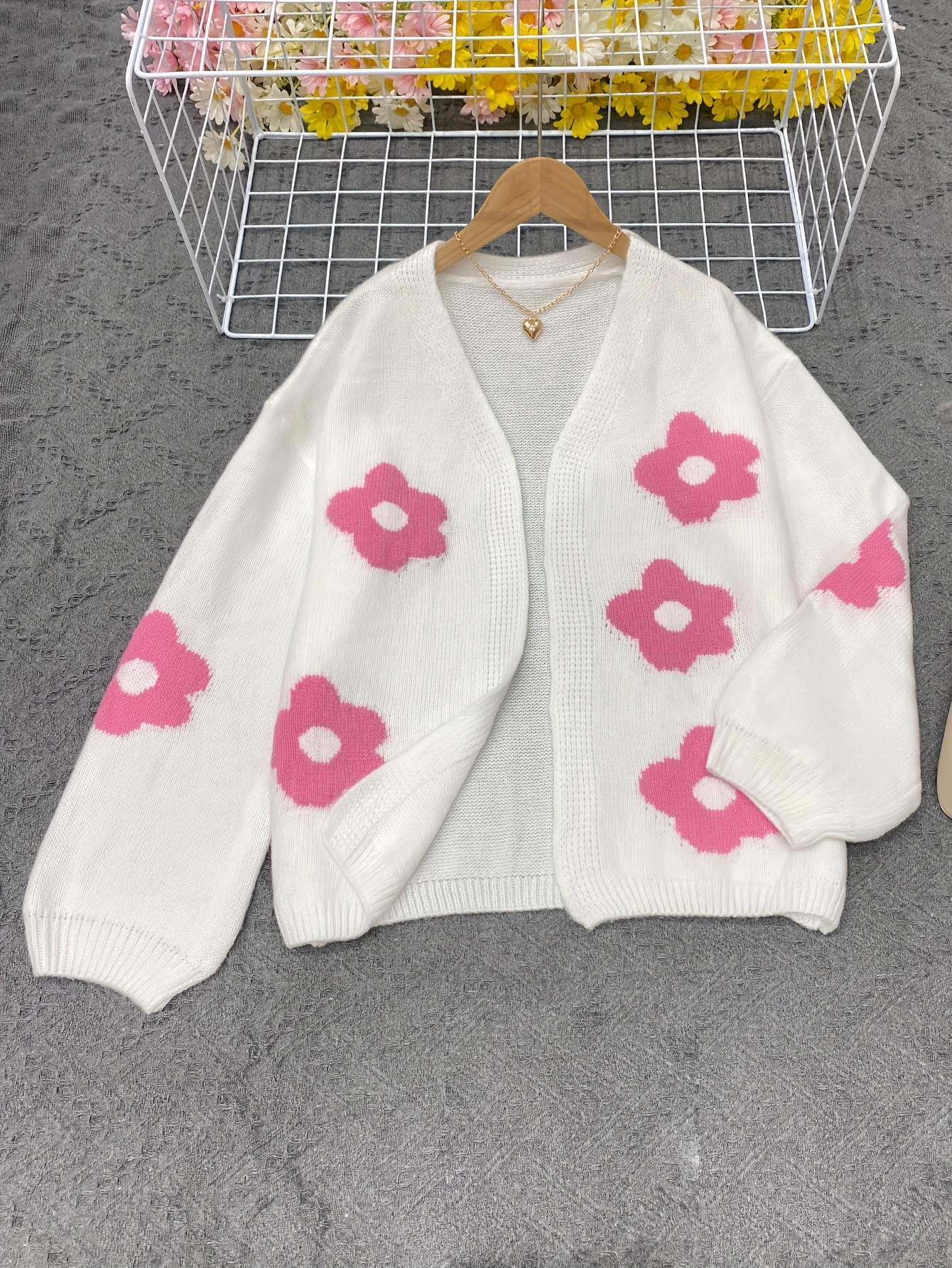 White & Pink Daisy Cardigan – Soft Girl Vibes