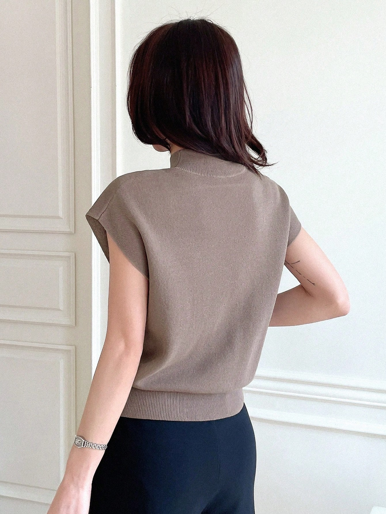 Mocha Mock Neck Knit Tee