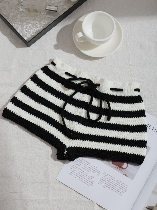 Monochrome Stripe Knit Shorts – Bold, Playful & Comfy