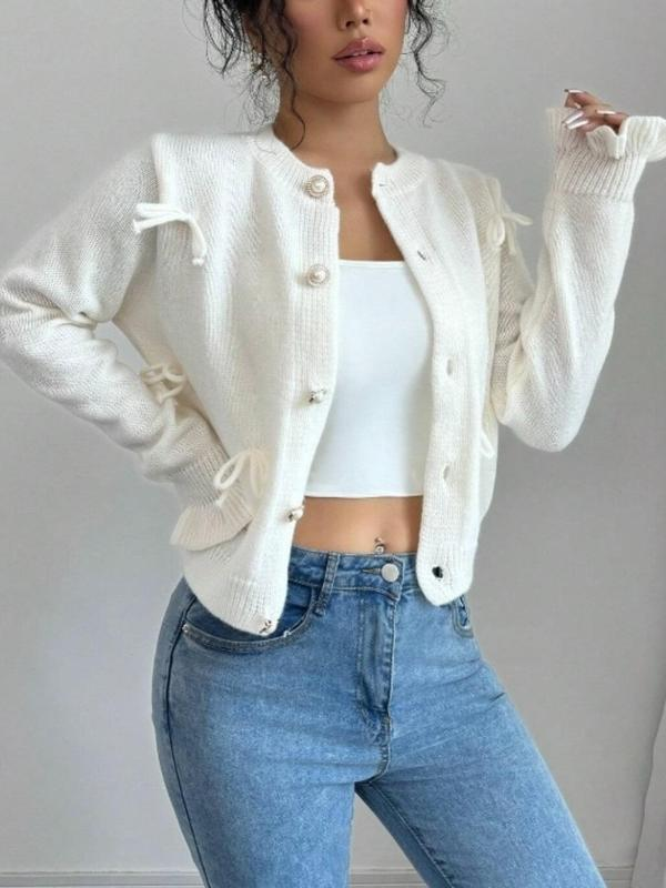 Cream Tie-Detail Knit Cardigan
