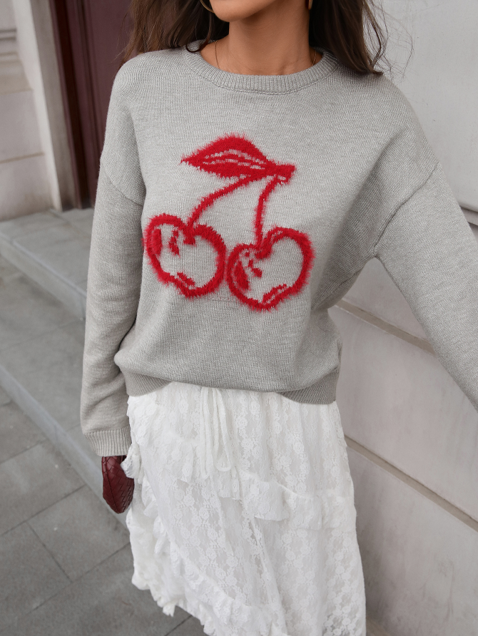 Chic Cherry Knit Sweater – Cozy Meets Cool