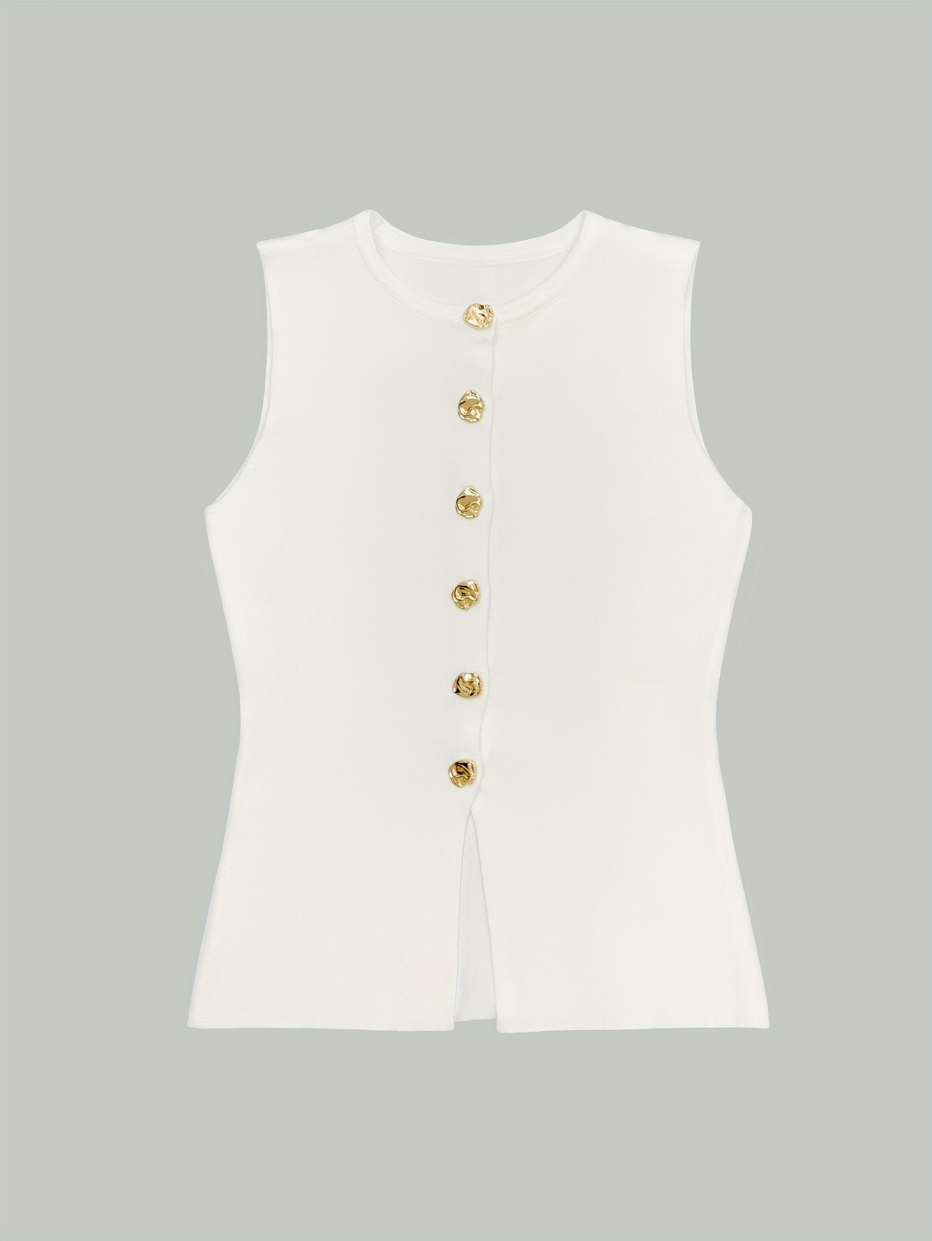 Sculpted Button-Up Sleeveless Blouse