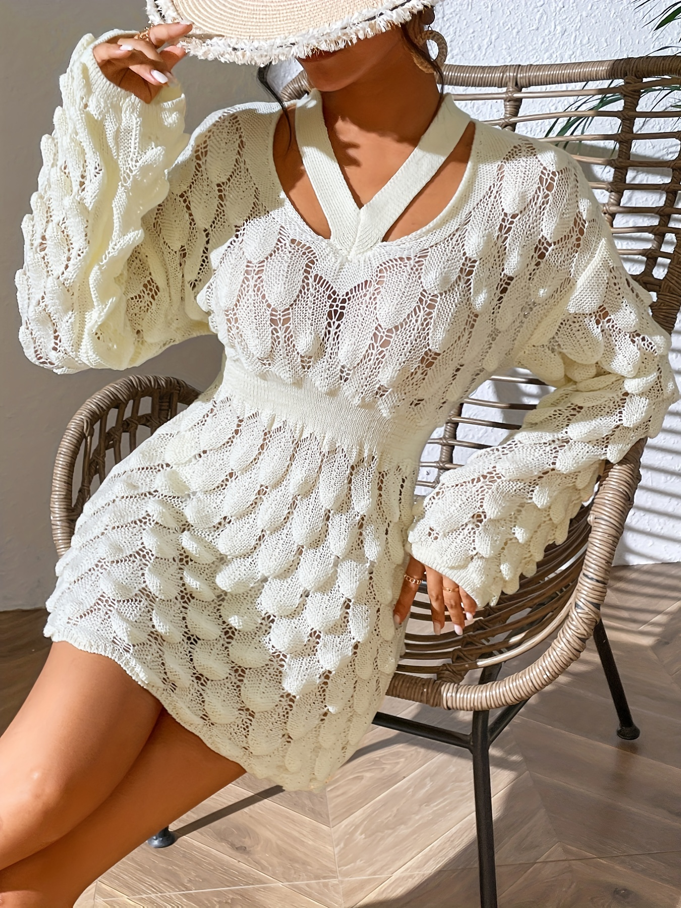 Sun-Kissed Scallop Knit Cover-Up Dress