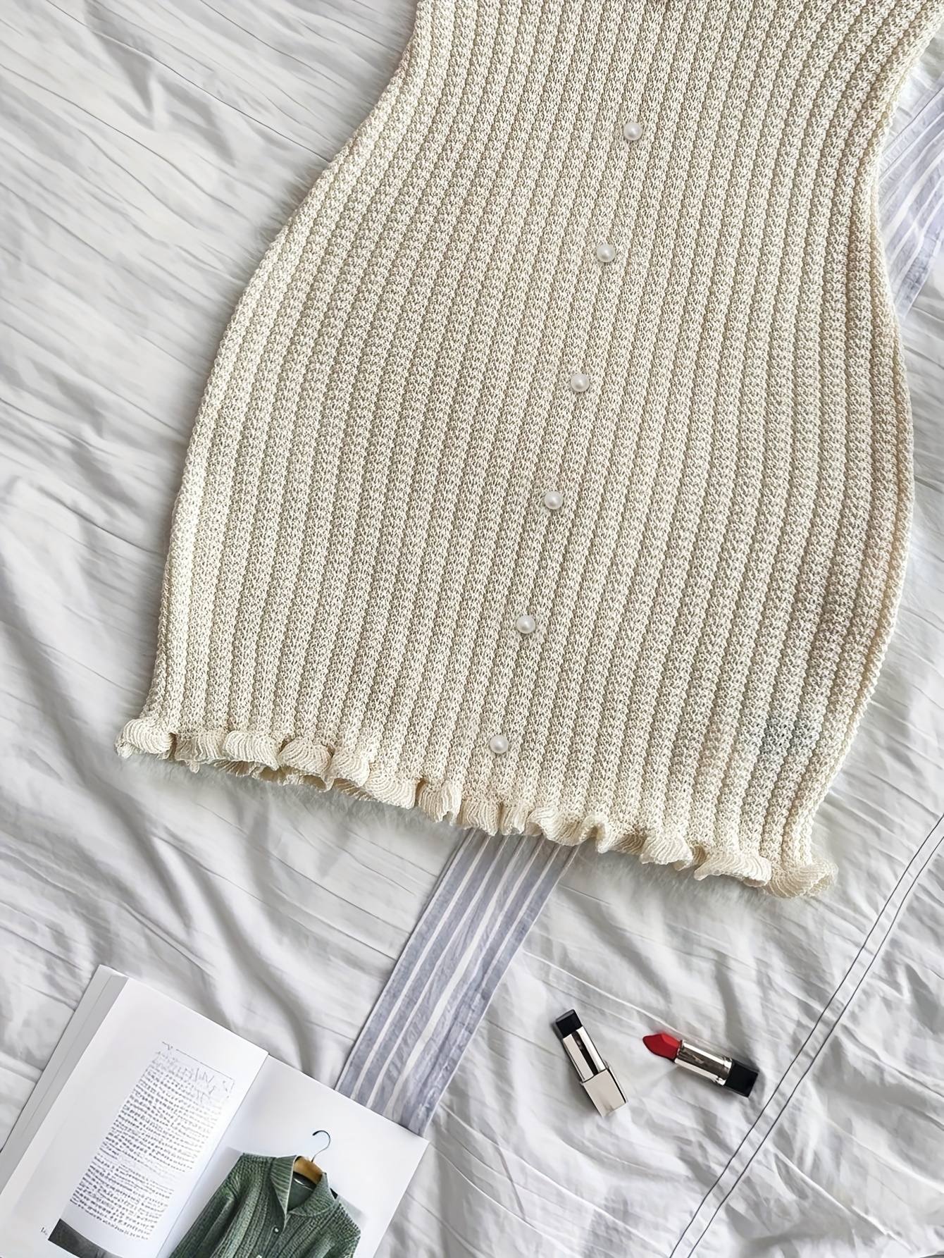 Pearl Trim Strapless Knit Bodycon Dress – Ivory Charm