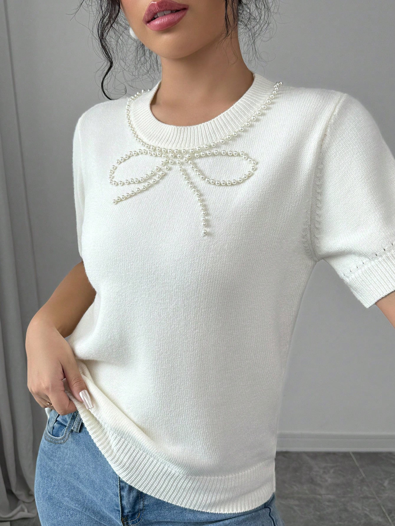 Pearl Bow Knit Tee