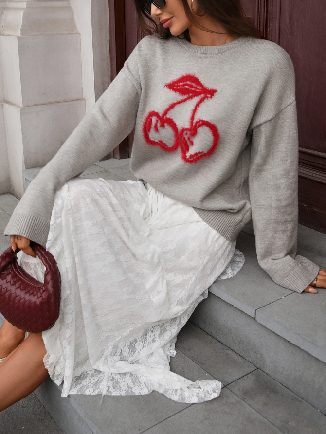 Chic Cherry Knit Sweater – Cozy Meets Cool