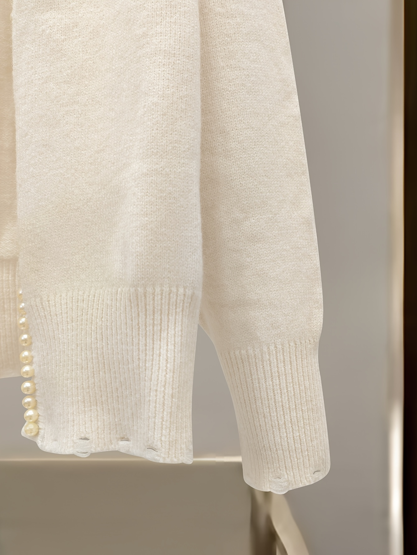 Ivory Pearl Trim Cardigan – Elegant Knit Sweater Jacket