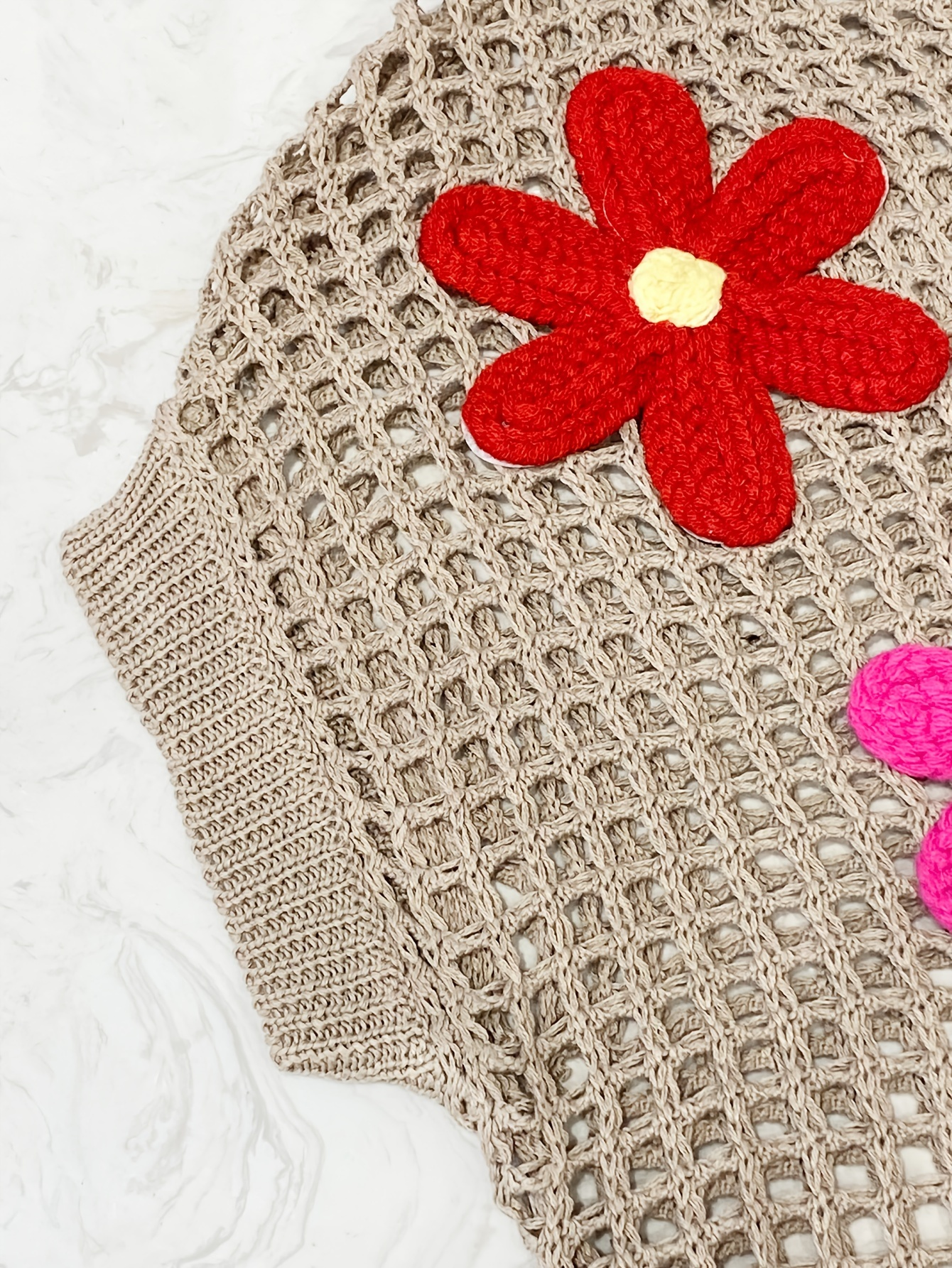 Colorful Flower Crochet Mesh Top – Boho Knit Tee