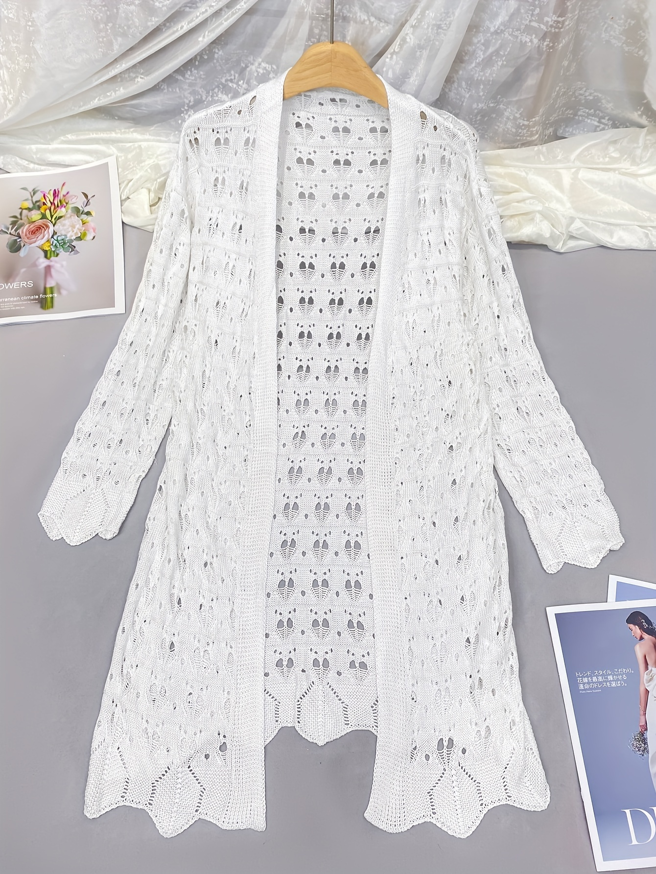 White Open-Knit Long Cardigan – Lightweight Duster for Wearing