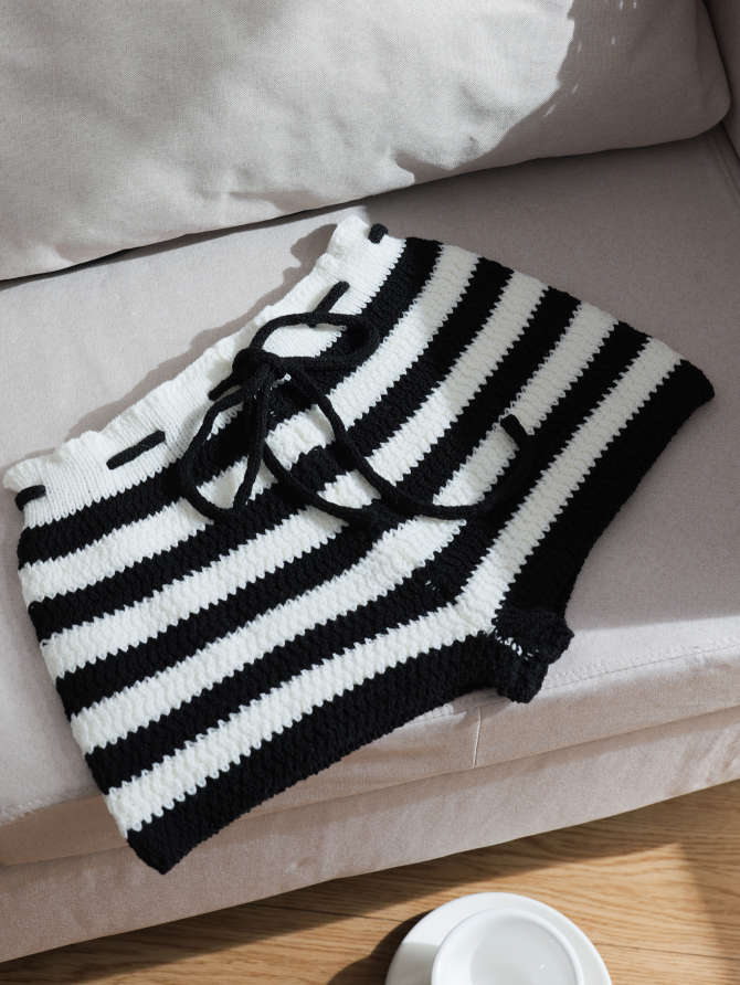 Monochrome Stripe Knit Shorts – Bold, Playful & Comfy