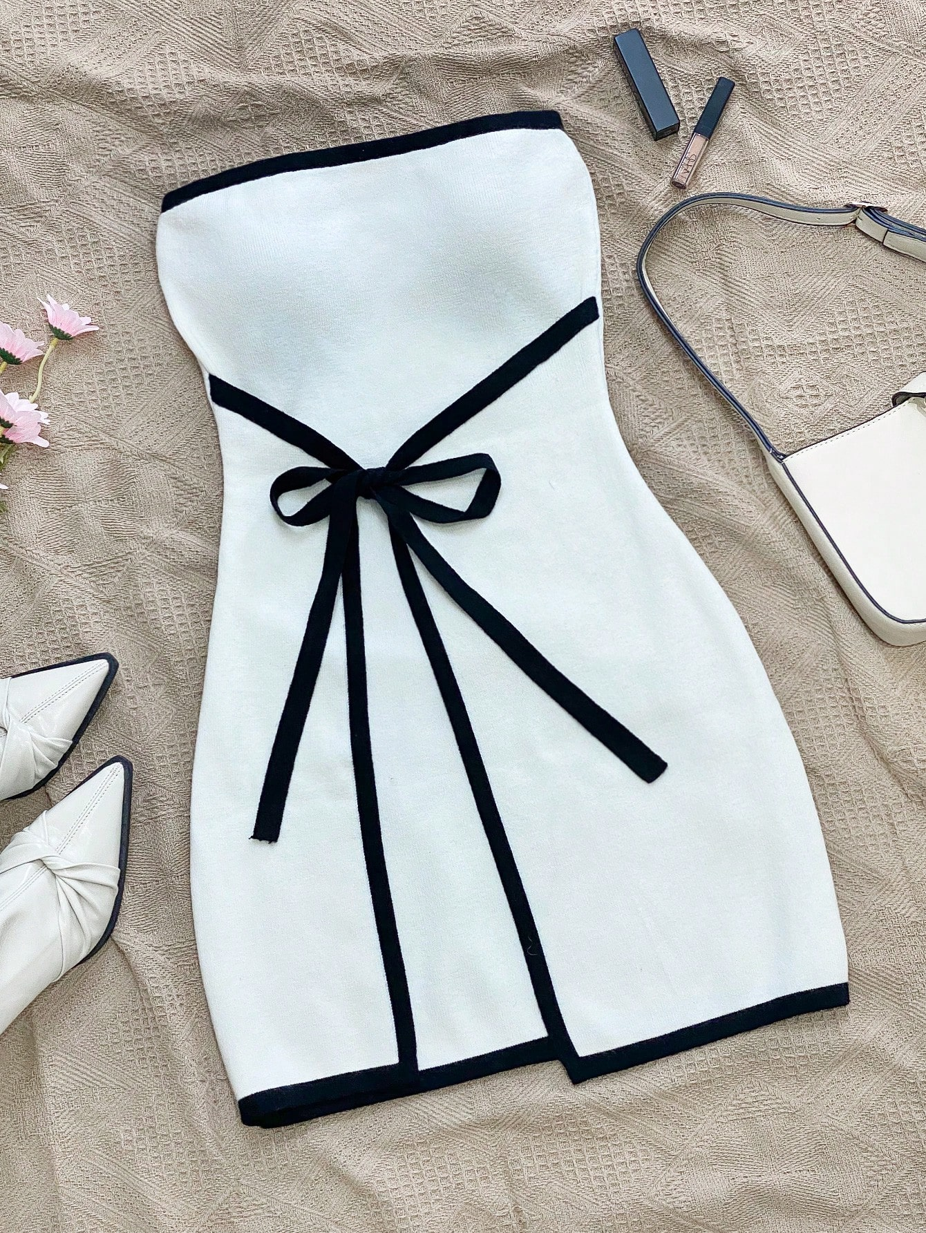 Monaco Nights Strapless Mini Dress – Black & White Statement Edition