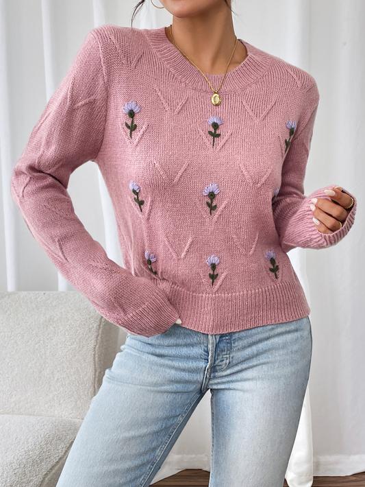 Blush Bloom Knit Sweater – Soft, Sweet & Stylish