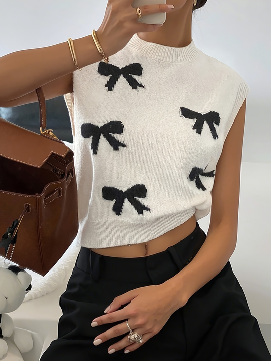 Bow Print Knit Crop Tank