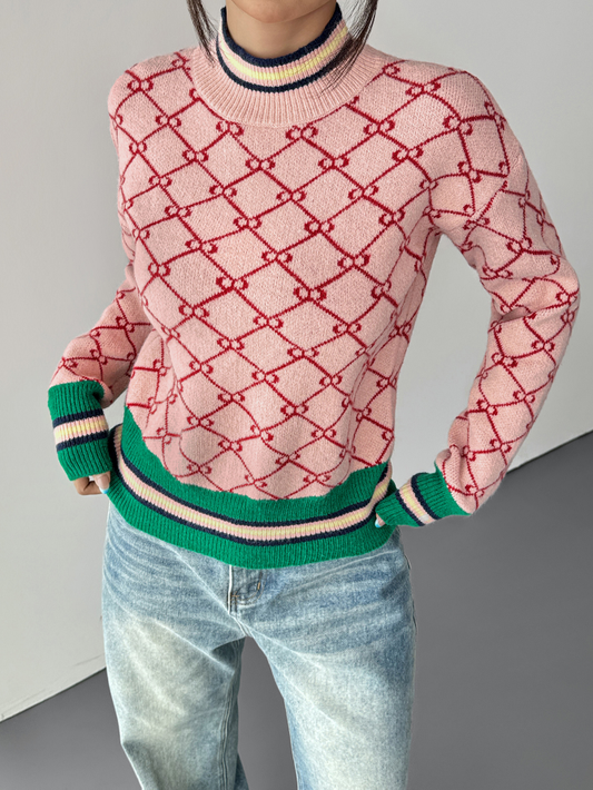 Retro Chain Pop Sweater – Pink & Green Vibes