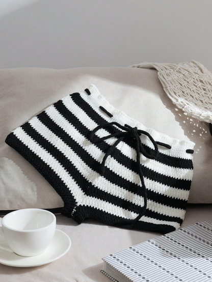 Monochrome Stripe Knit Shorts – Bold, Playful & Comfy