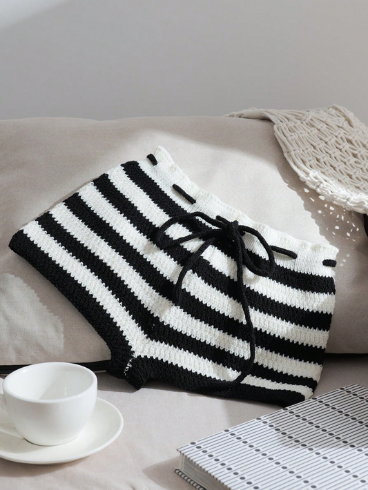 Monochrome Stripe Knit Shorts – Bold, Playful & Comfy