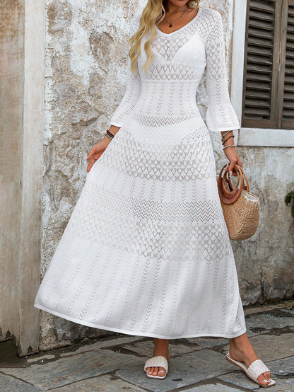 Boho Breeze White Crochet Maxi Dress