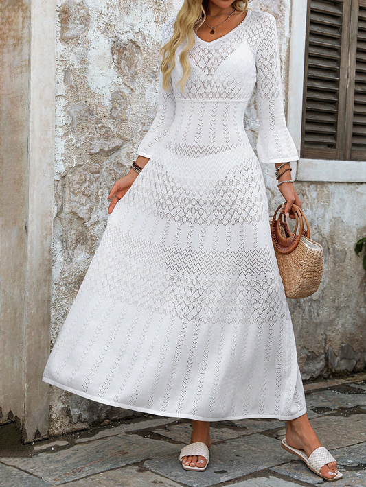 Boho Breeze White Crochet Maxi Dress