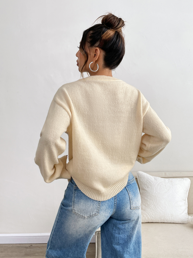 Cream Knit ‘Love Note’ Sweater with Red Hearts