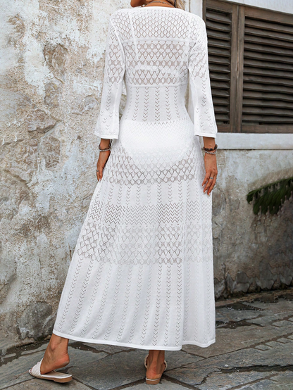 Boho Breeze White Crochet Maxi Dress