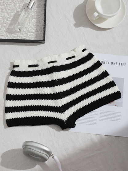 Monochrome Stripe Knit Shorts – Bold, Playful & Comfy