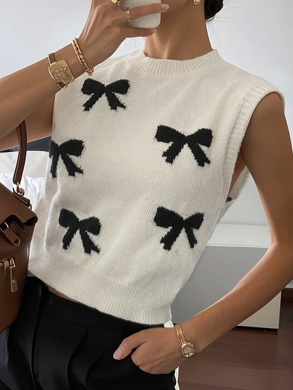 Bow Print Knit Crop Tank